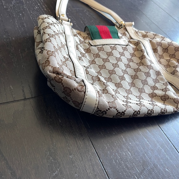Gucci GG monogram Canvas leather Web beige/cream hobo Tote Bag classic - Picture 8 of 16